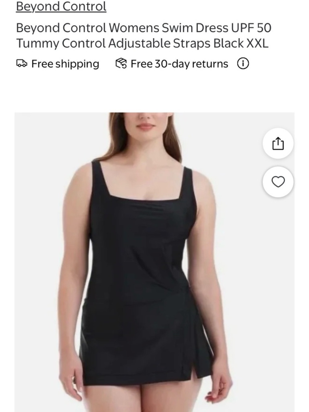 Beyond Control Black Women’s Swim Dress – Tummy Control, UPF 50 XXL stretch new